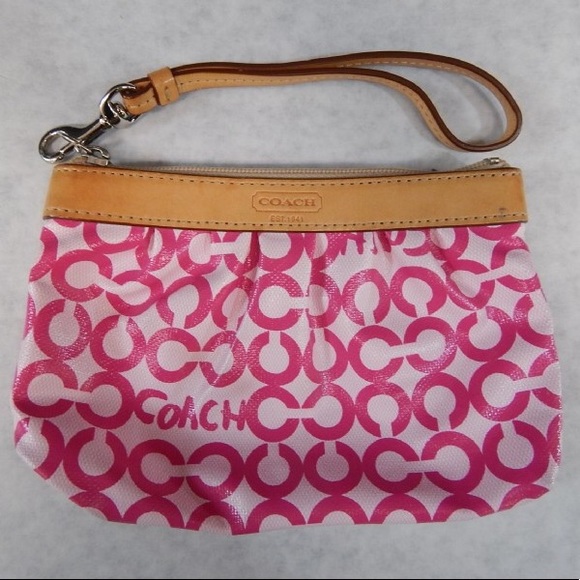 Coach Handbags - Coach 2 shades of Pink wristlet with leather trim